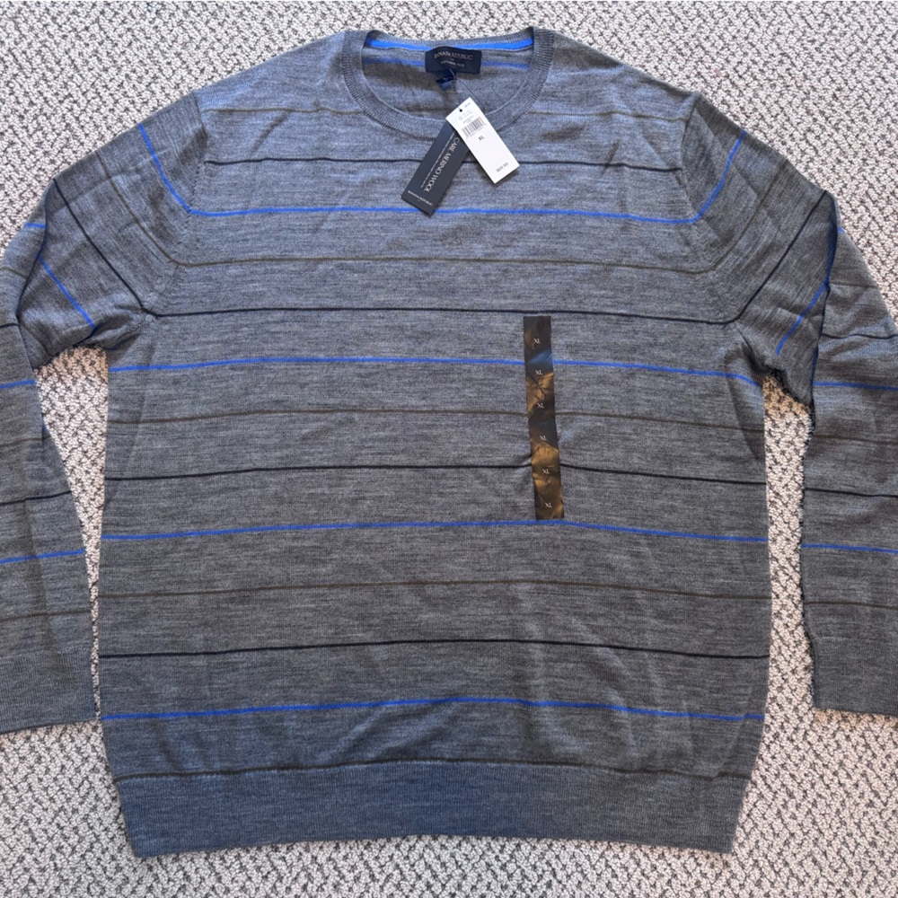 Banana Republic Gray and Blue Merino Wool Sweater